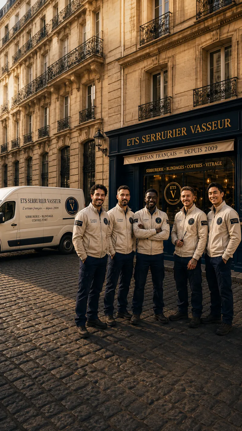 L'équipe d'artisans serruriers Ets Vasseur devant la boutique